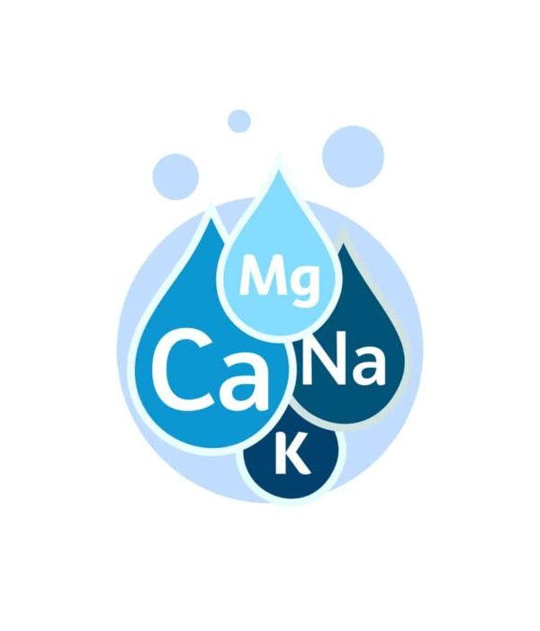 Mineral water icon. Blue drops with mineral designations. Simple flat logo template. Healthy water modern emblem idea. Isolated vector simple sign on white background